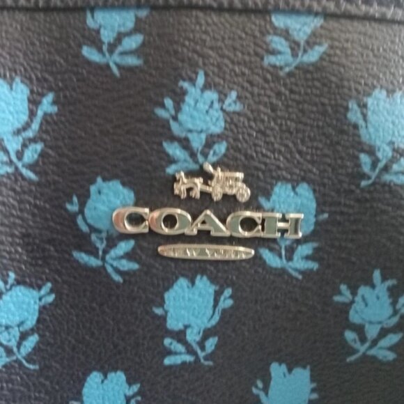 Like New Coach Badlands Margot Blue Navy Floral Satchel Carryall Women Purse Bag - Picture 10 of 15